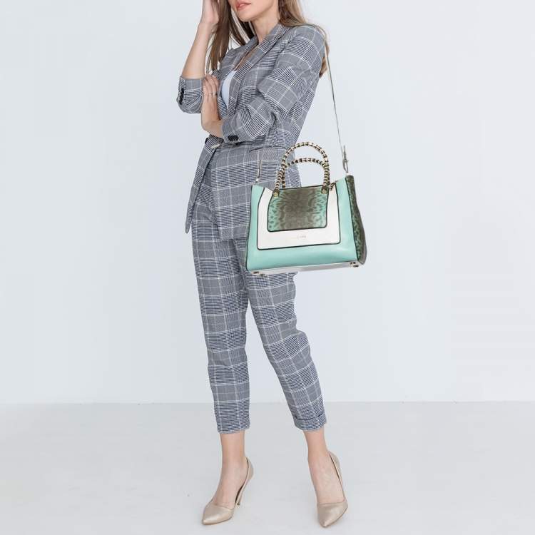 Bvlgari Tri Color Leather and Kurung Serpenti Scaglie Tote
