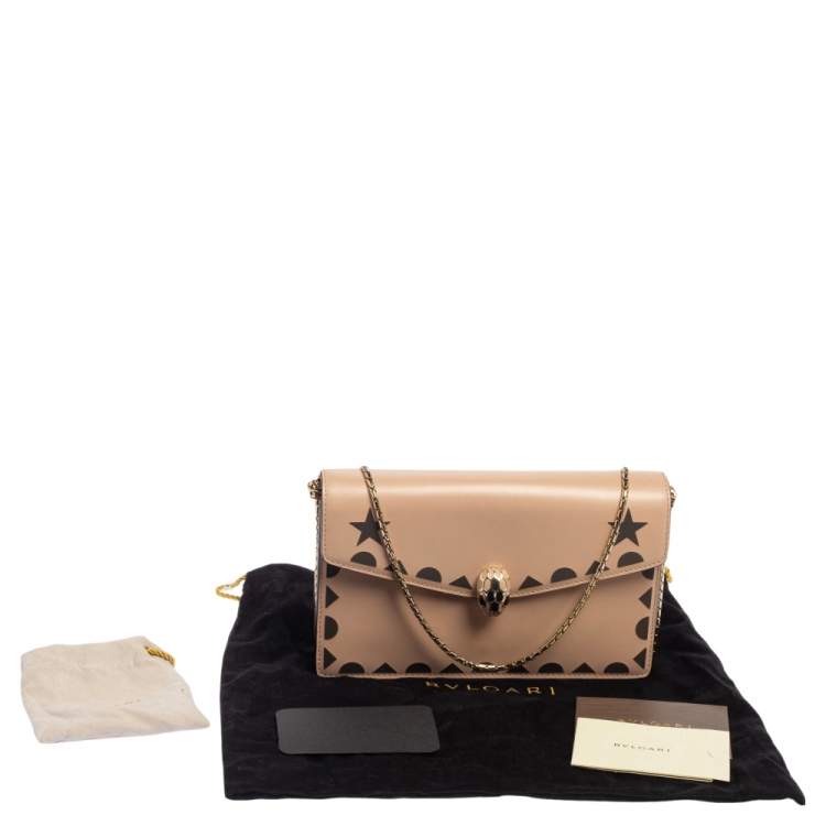Pre Owned Bvlgari Black/Beige Leather Serpenti Forever Shoulder Bag