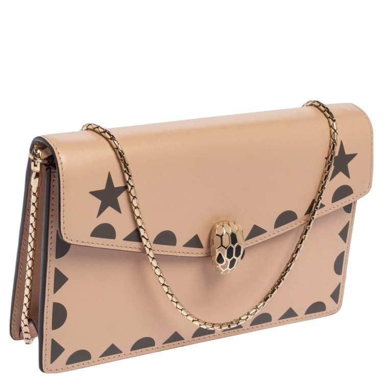 Pre Owned Bvlgari Black/Beige Leather Serpenti Forever Shoulder Bag
