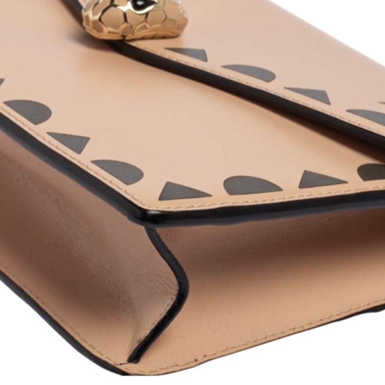 Pre Owned Bvlgari Black/Beige Leather Serpenti Forever Shoulder Bag