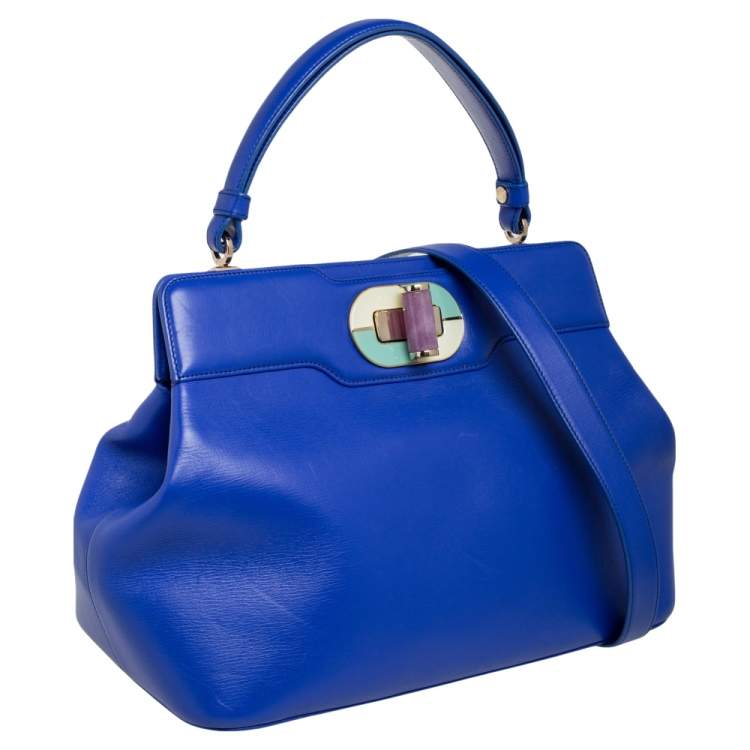Pre Owned Bvlgari Blue Leather Isabella Rossellini Top Handle Bag
