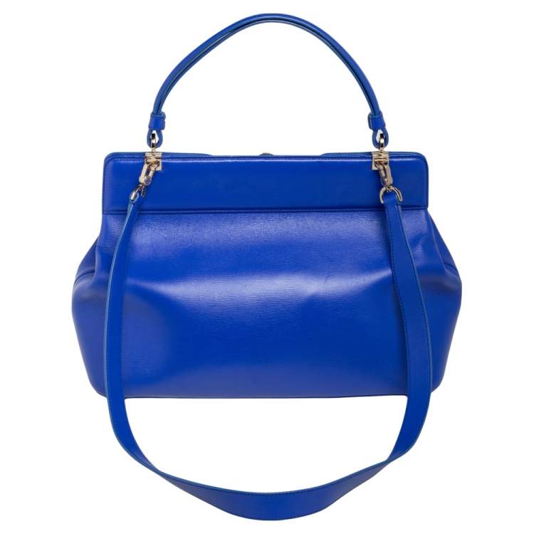 Pre Owned Bvlgari Blue Leather Isabella Rossellini Top Handle Bag