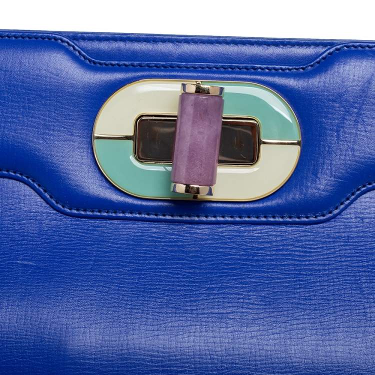 Pre Owned Bvlgari Blue Leather Isabella Rossellini Top Handle Bag