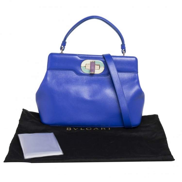 Pre Owned Bvlgari Blue Leather Isabella Rossellini Top Handle Bag