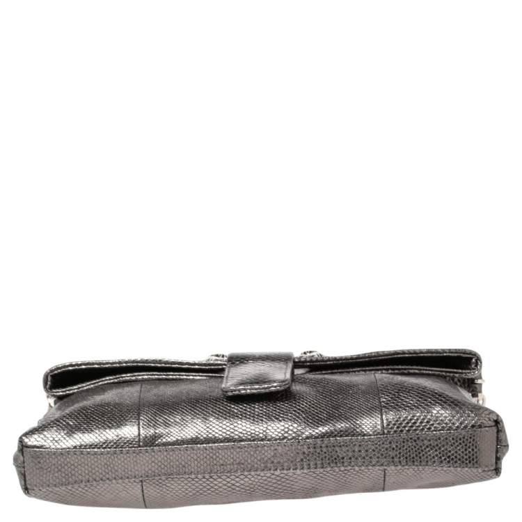 Pre Owned Bvlgari Metallic Grey Snakeskin Leather Leoni Flap Shoulder Bag