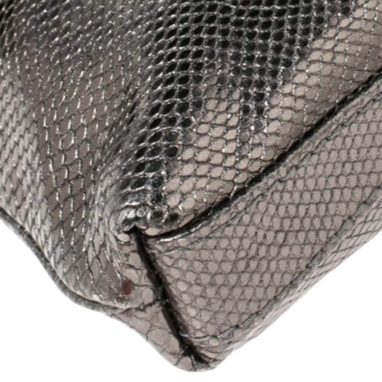 Pre Owned Bvlgari Metallic Grey Snakeskin Leather Leoni Flap Shoulder Bag