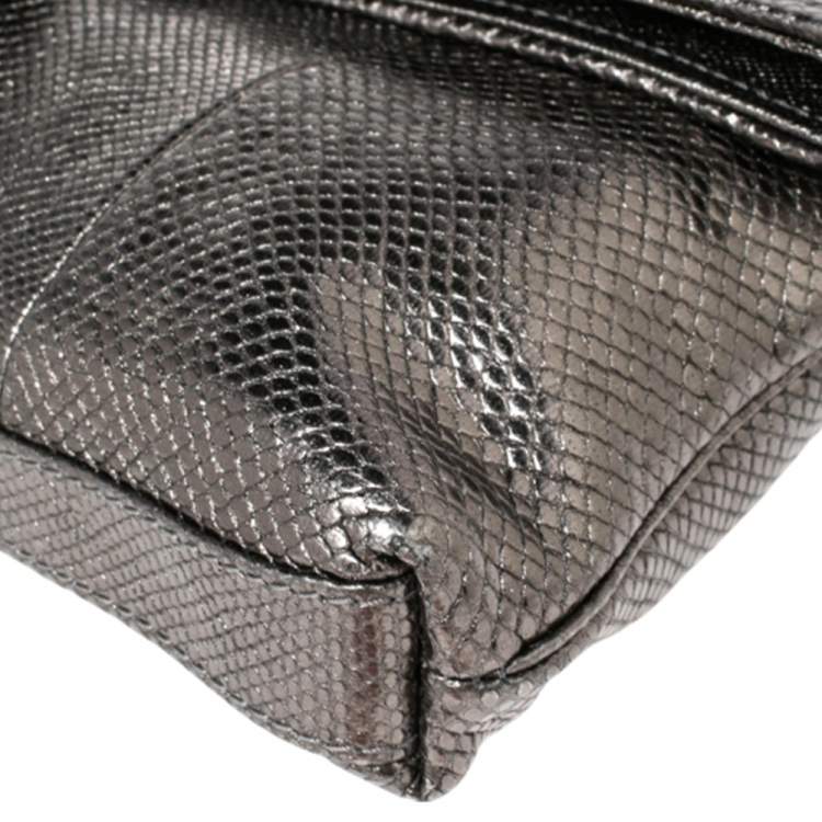 Pre Owned Bvlgari Metallic Grey Snakeskin Leather Leoni Flap Shoulder Bag