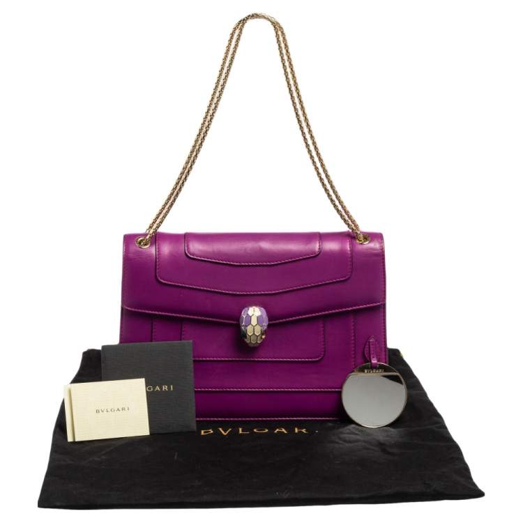 Pre Owned Bvlgari Deep Magenta Leather Medium Serpenti Forever Shoulder Bag