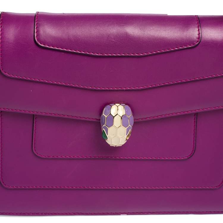 Pre Owned Bvlgari Deep Magenta Leather Medium Serpenti Forever Shoulder Bag