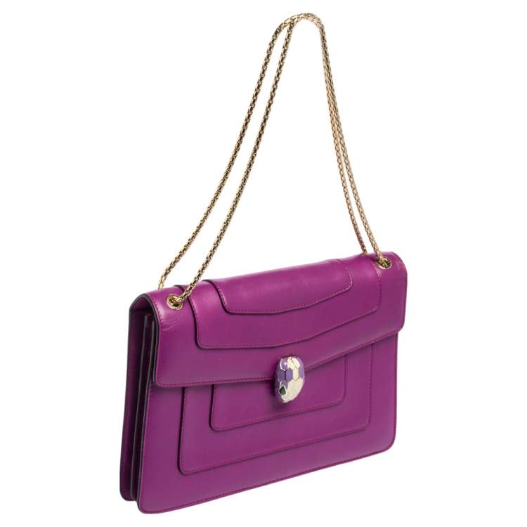 Pre Owned Bvlgari Deep Magenta Leather Medium Serpenti Forever Shoulder Bag