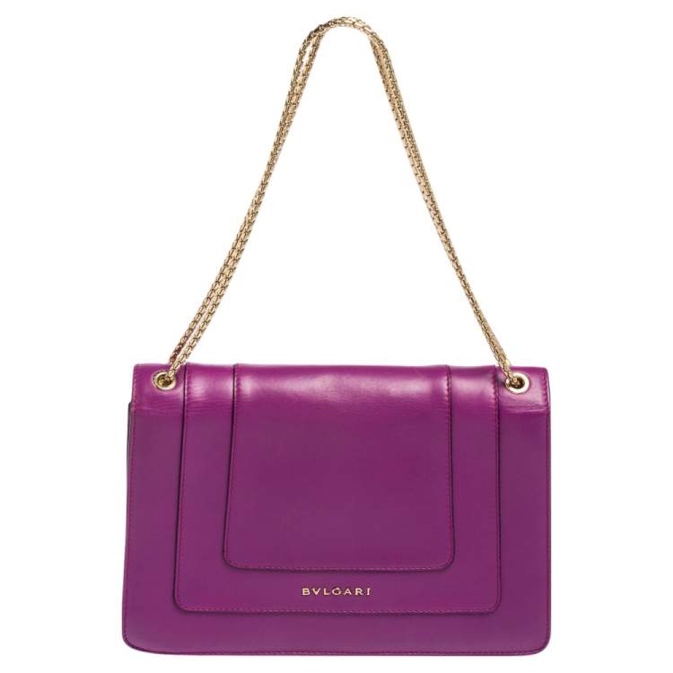 Pre Owned Bvlgari Deep Magenta Leather Medium Serpenti Forever Shoulder Bag