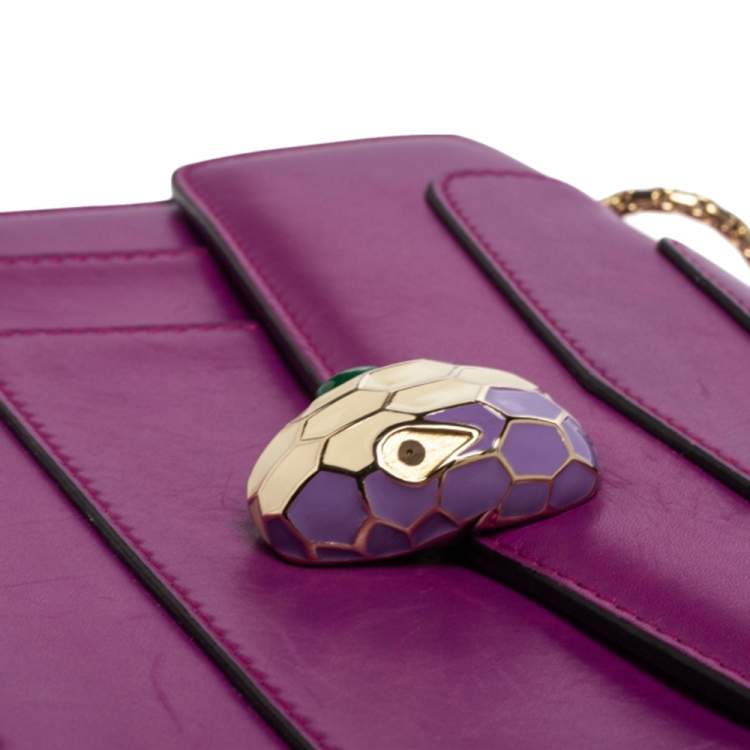Pre Owned Bvlgari Deep Magenta Leather Medium Serpenti Forever Shoulder Bag