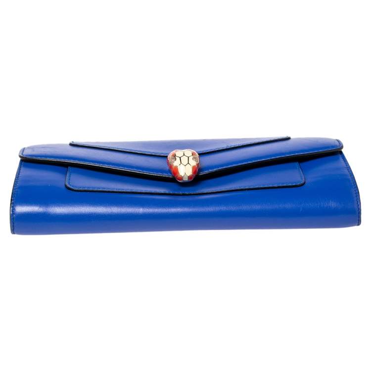 Pre Owned Bvlgari Blue Leather Serpenti Forever Continental Wallet