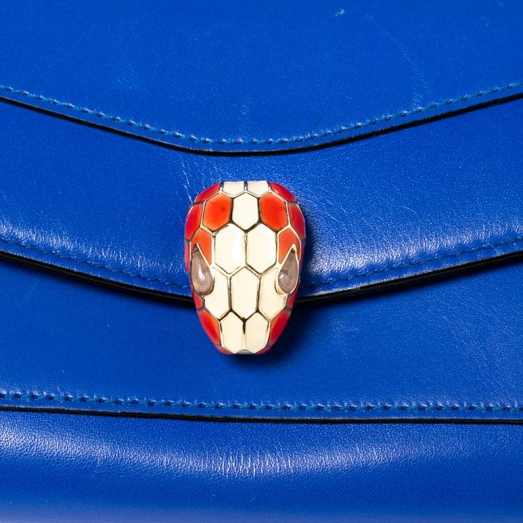 Pre Owned Bvlgari Blue Leather Serpenti Forever Continental Wallet