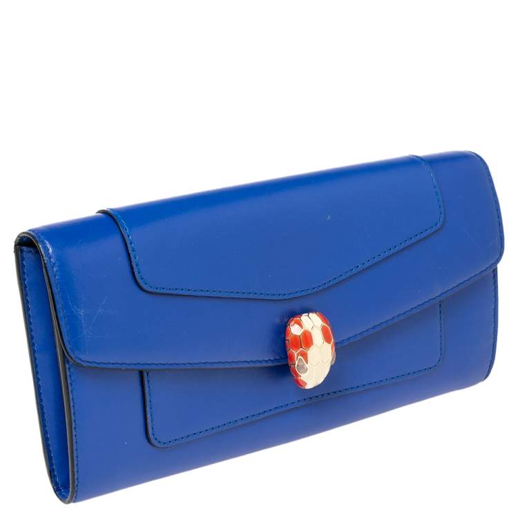 Pre Owned Bvlgari Blue Leather Serpenti Forever Continental Wallet