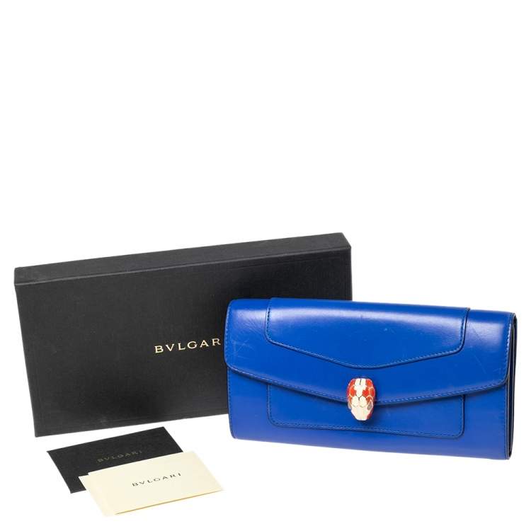Pre Owned Bvlgari Blue Leather Serpenti Forever Continental Wallet