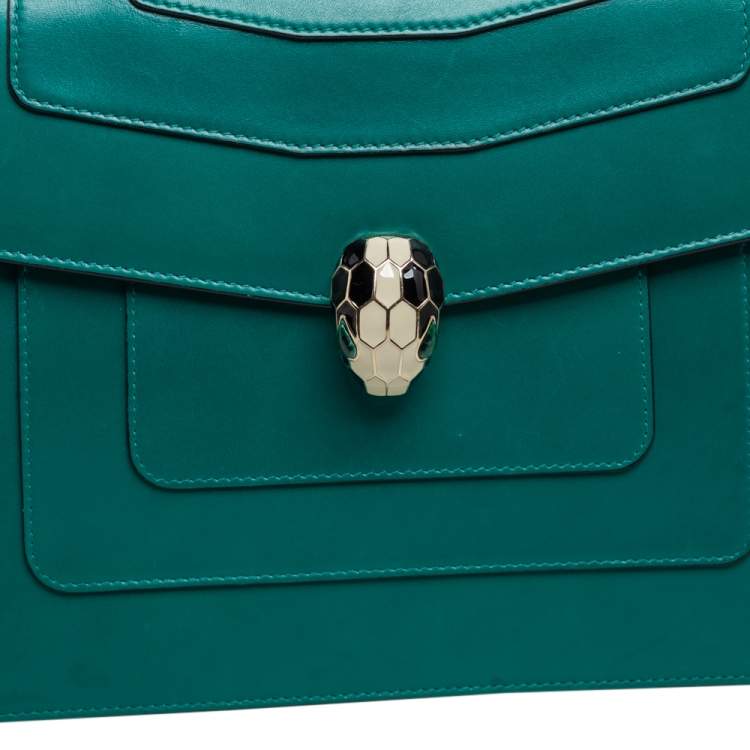 Pre Owned Bvlgari Green Leather Large Serpenti Forever Shoulder Bag