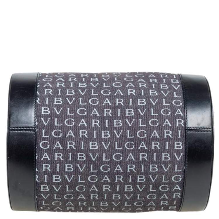 Pre Owned Bvlgari Black Canvas and Leather Logo Mania Satchel