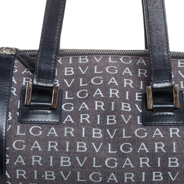 Pre Owned Bvlgari Black Canvas and Leather Logo Mania Satchel