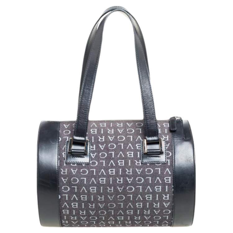 Pre Owned Bvlgari Black Canvas and Leather Logo Mania Satchel