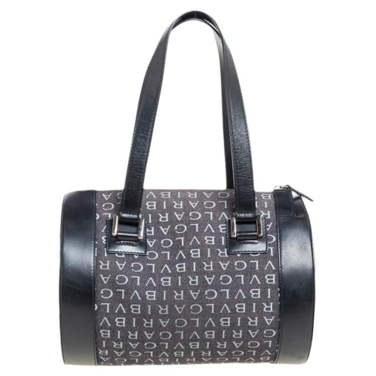 Pre Owned Bvlgari Black Canvas and Leather Logo Mania Satchel