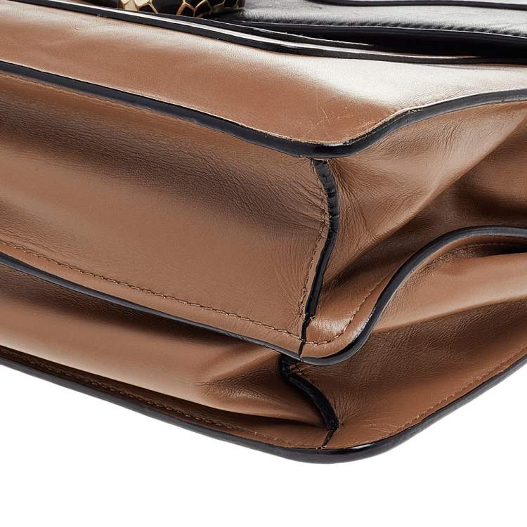 Pre Owned Bvlgari Black/Beige Leather Large Serpenti Forever Flap Shoulder Bag