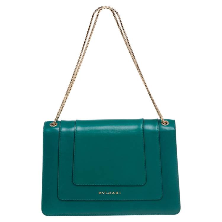 Pre Owned Bvlgari Green Leather Medium Serpenti Forever Shoulder Bag