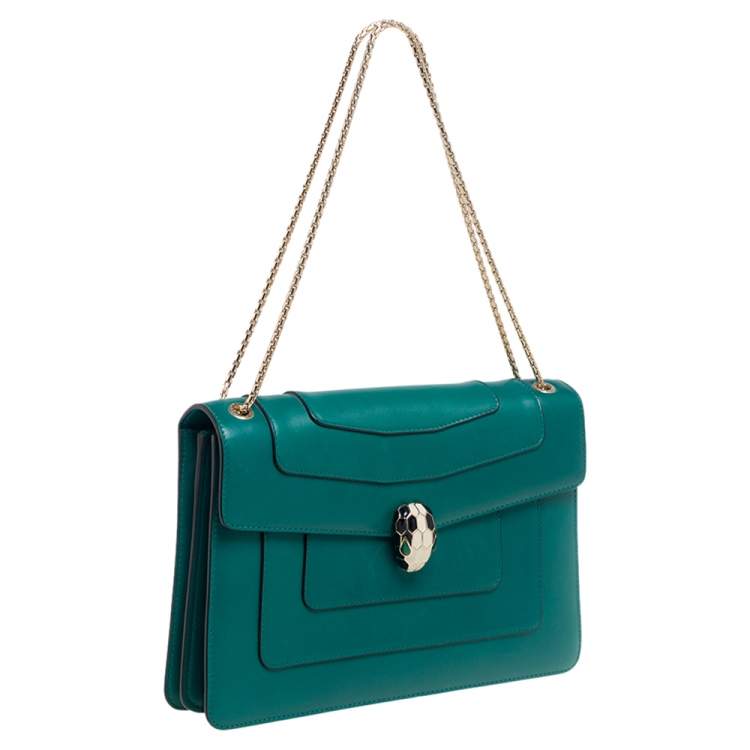 Pre Owned Bvlgari Green Leather Medium Serpenti Forever Shoulder Bag