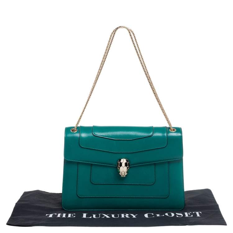 Pre Owned Bvlgari Green Leather Medium Serpenti Forever Shoulder Bag