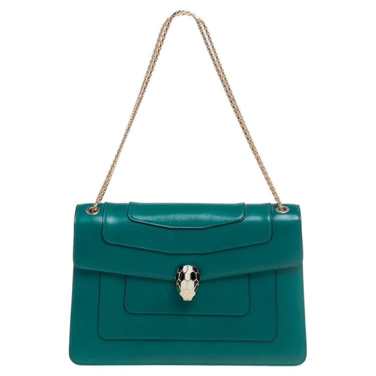 Pre Owned Bvlgari Green Leather Medium Serpenti Forever Shoulder Bag