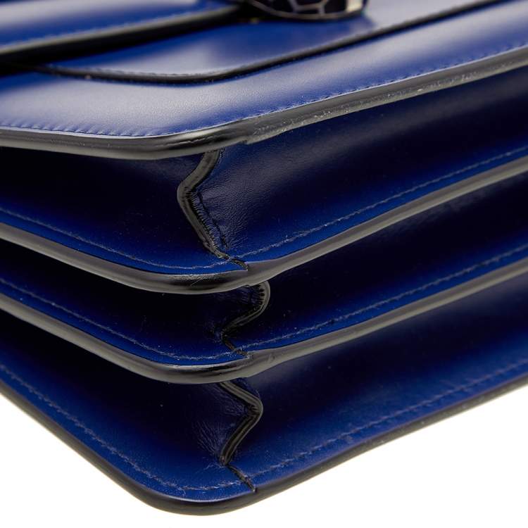 Pre Owned Bvlgari Blue Leather Serpenti Forever Flap Top Handle Bag