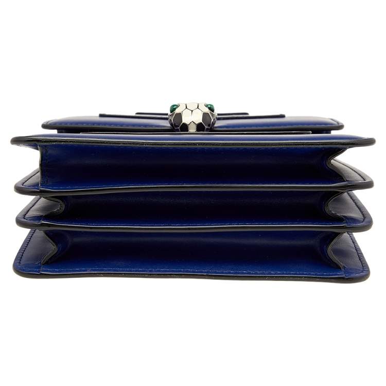 Pre Owned Bvlgari Blue Leather Serpenti Forever Flap Top Handle Bag