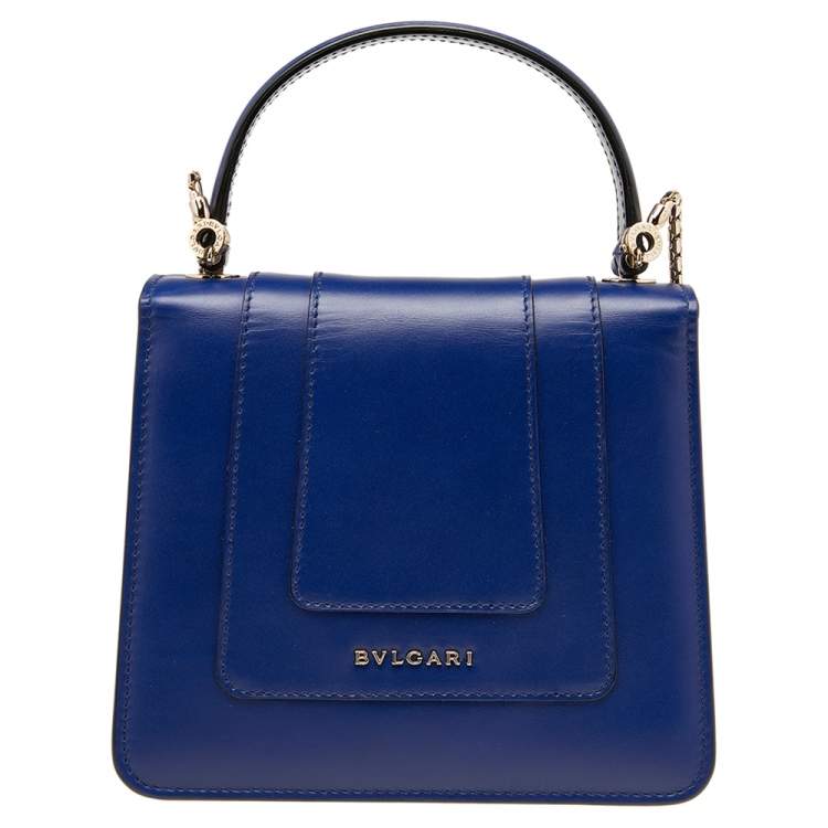 Pre Owned Bvlgari Blue Leather Serpenti Forever Flap Top Handle Bag