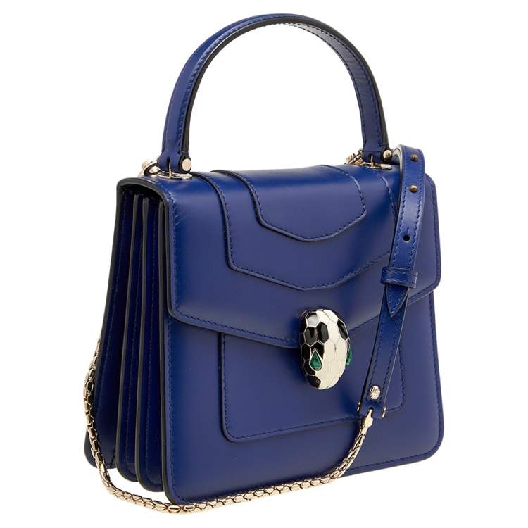 Pre Owned Bvlgari Blue Leather Serpenti Forever Flap Top Handle Bag
