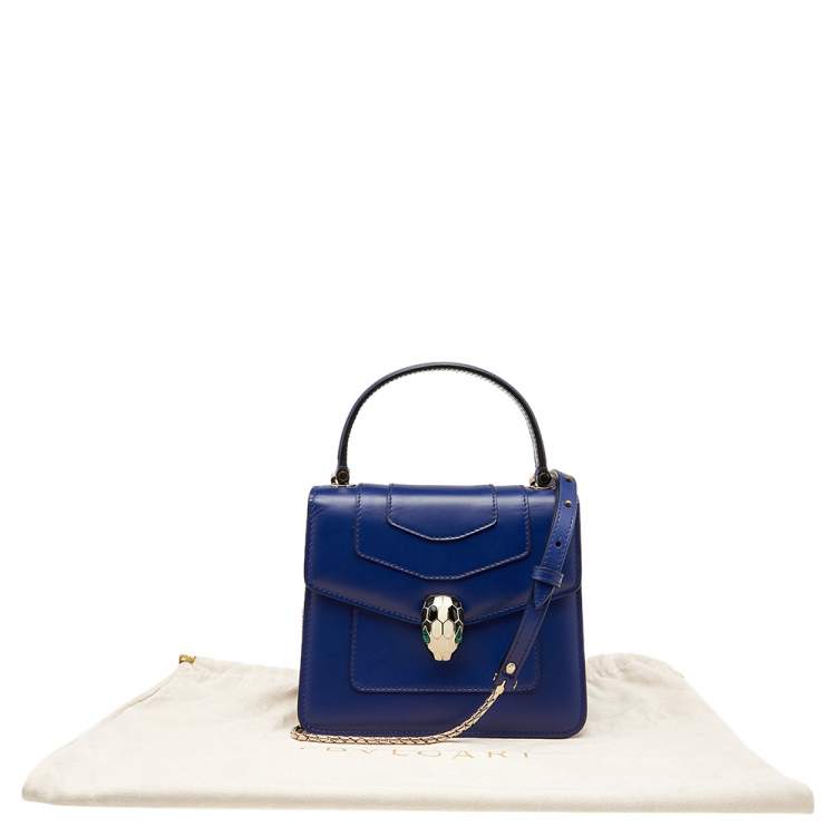 Pre Owned Bvlgari Blue Leather Serpenti Forever Flap Top Handle Bag