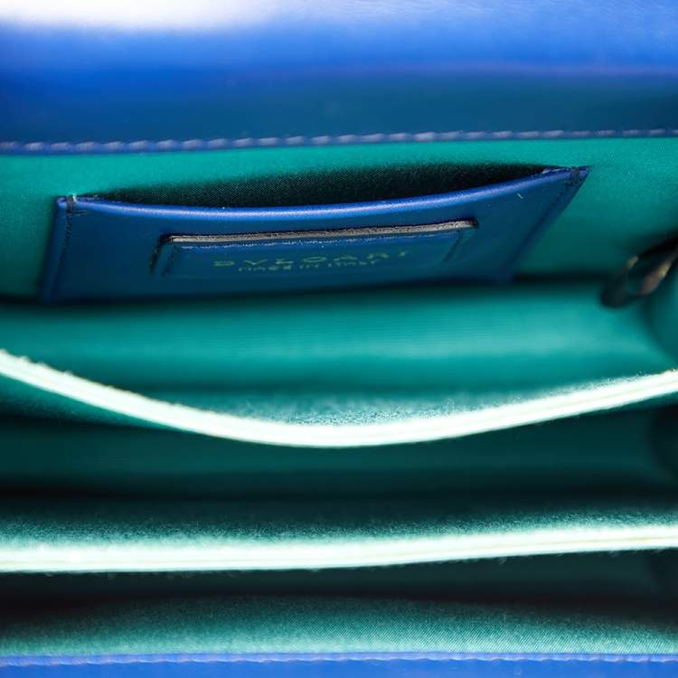 Pre Owned Bvlgari Blue Leather Serpenti Forever Flap Top Handle Bag