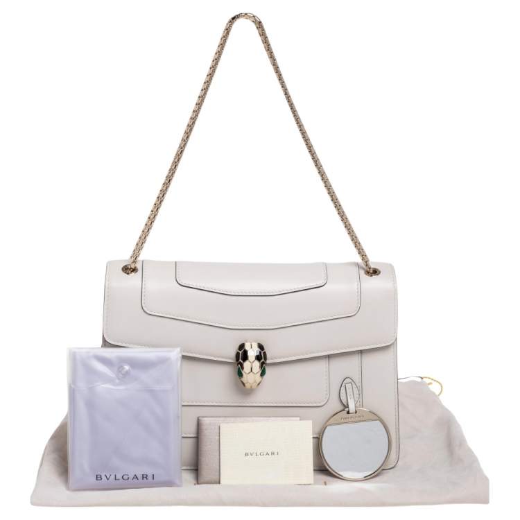 Pre Owned Bvlgari Off White Leather Medium Serpenti Forever Shoulder Bag