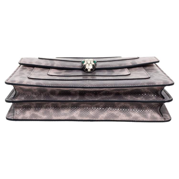 Pre Owned Bvlgari Beige/Brown Karung Medium Serpenti Forever Shoulder Bag