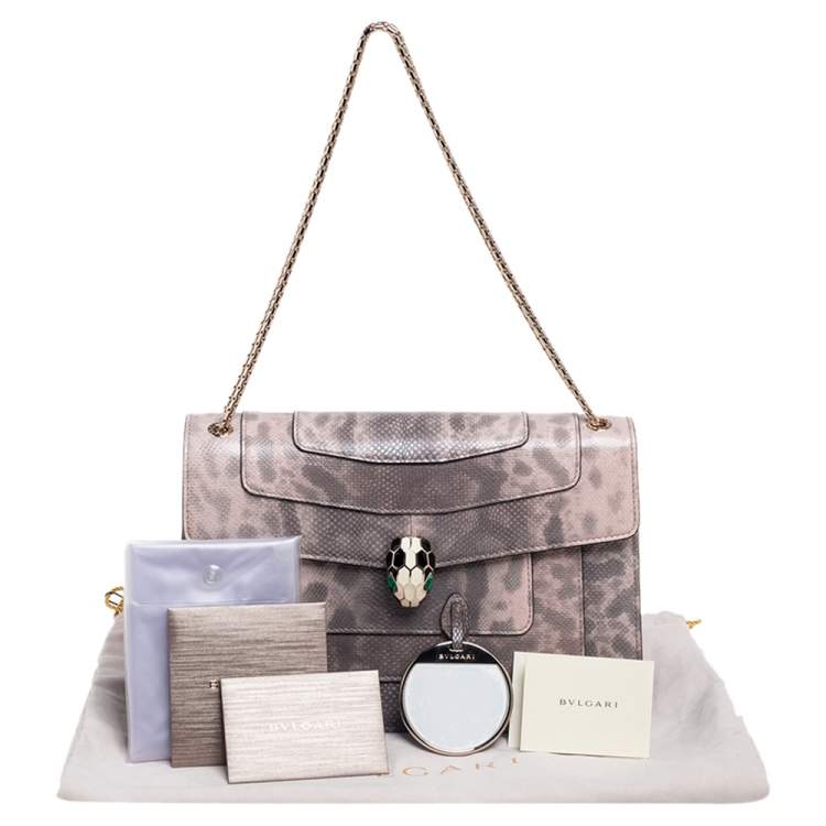 Pre Owned Bvlgari Beige/Brown Karung Medium Serpenti Forever Shoulder Bag