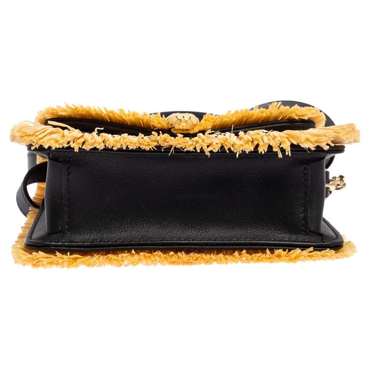 Pre Owned Bvlgari Cream/Black Raffia and Leather Mini Serpenti Forever Crossbody Bag