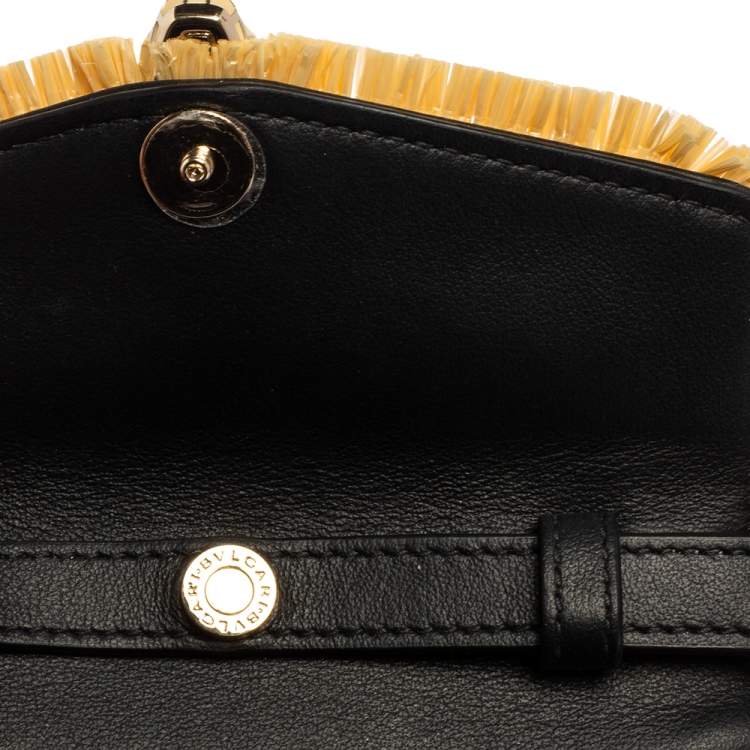 Pre Owned Bvlgari Cream/Black Raffia and Leather Mini Serpenti Forever Crossbody Bag