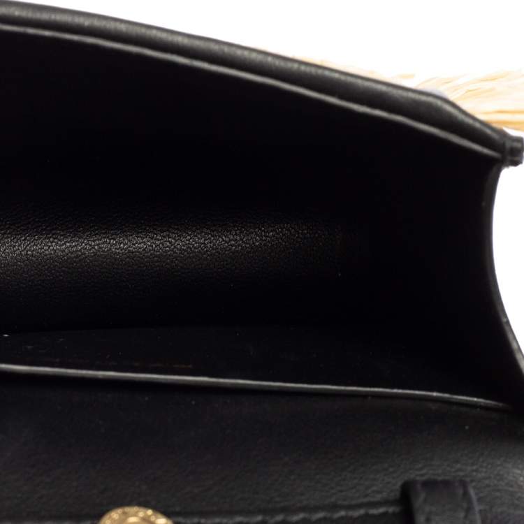 Pre Owned Bvlgari Cream/Black Raffia and Leather Mini Serpenti Forever Crossbody Bag