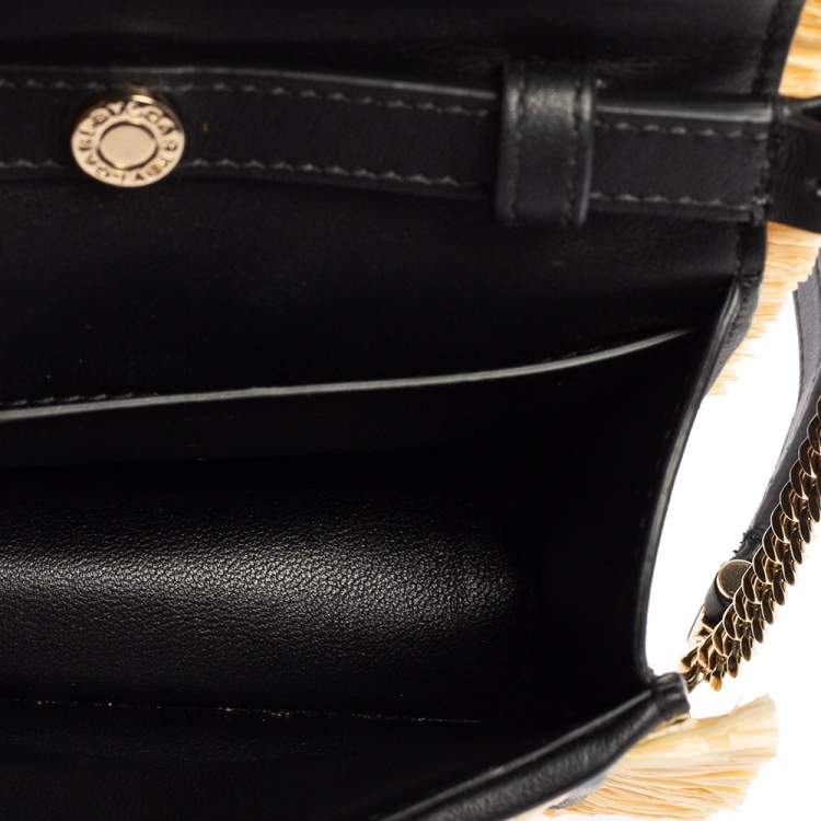 Pre Owned Bvlgari Cream/Black Raffia and Leather Mini Serpenti Forever Crossbody Bag
