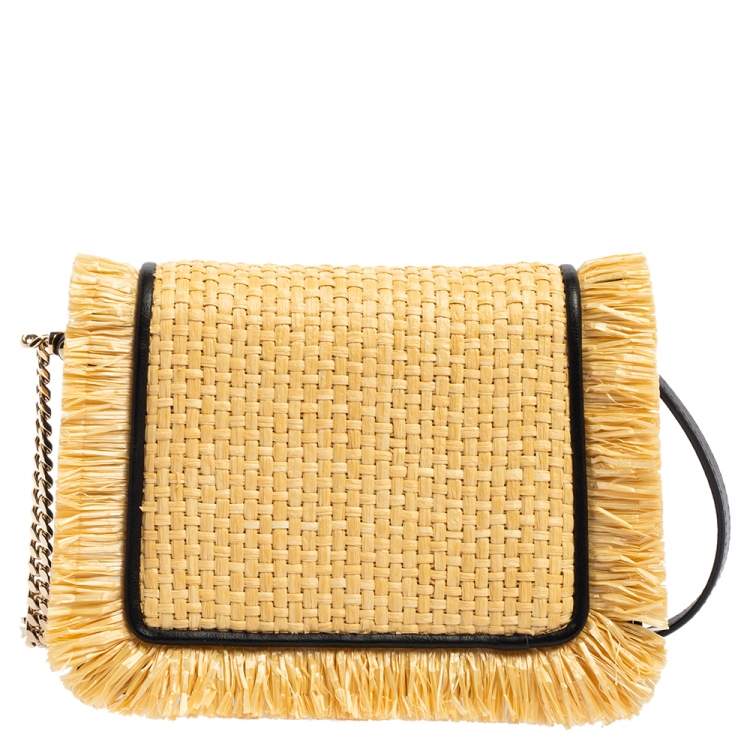 Pre Owned Bvlgari Cream/Black Raffia and Leather Mini Serpenti Forever Crossbody Bag