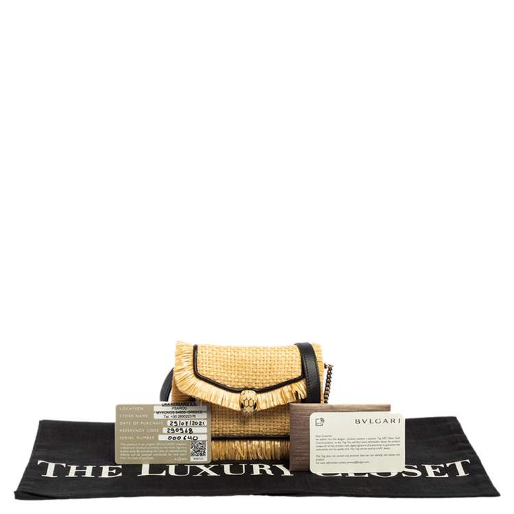 Pre Owned Bvlgari Cream/Black Raffia and Leather Mini Serpenti Forever Crossbody Bag