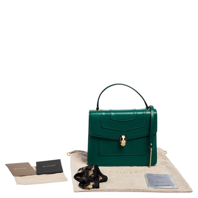 Pre Owned Bvlgari Green Leather Serpenti Forever Top Handle Bag