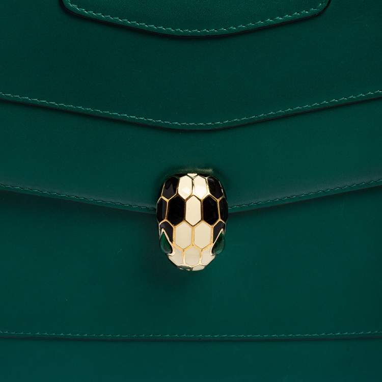 Pre Owned Bvlgari Green Leather Serpenti Forever Top Handle Bag