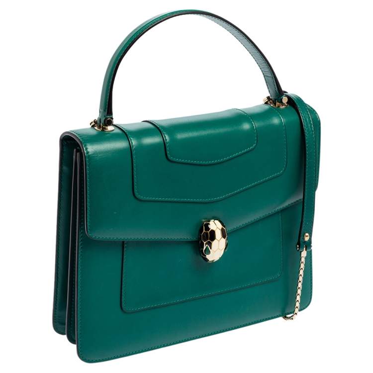 Pre Owned Bvlgari Green Leather Serpenti Forever Top Handle Bag