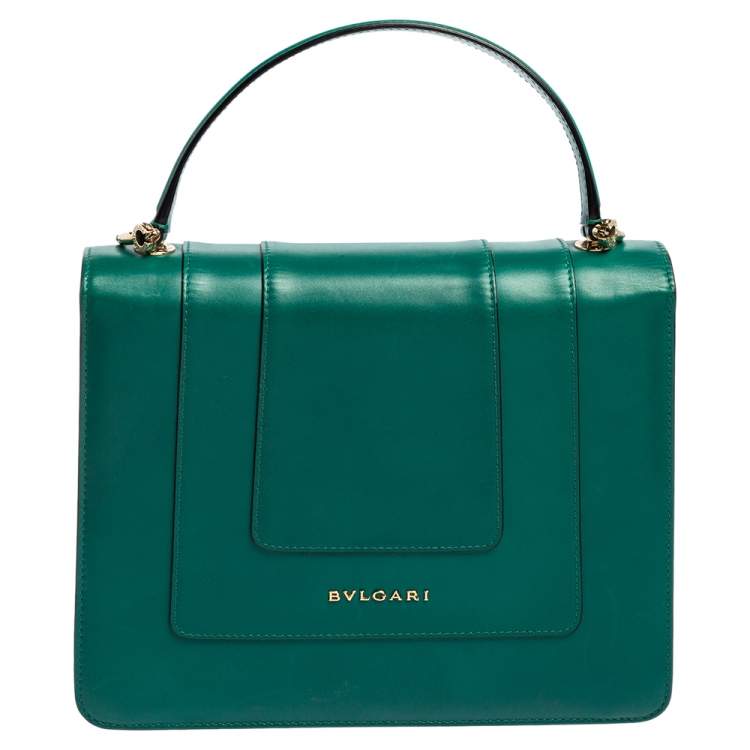 Pre Owned Bvlgari Green Leather Serpenti Forever Top Handle Bag