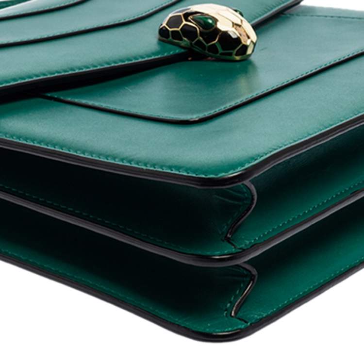 Pre Owned Bvlgari Green Leather Serpenti Forever Top Handle Bag
